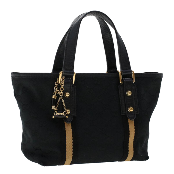 GUCCI GG Canvas Sherry Line Hand Bag Black White 139261 Auth 50162 - Picture 1 of 16